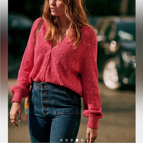 Sezane pink capucine knit cardigan SZ MED 100% organic cotton - Picture 4 of 13